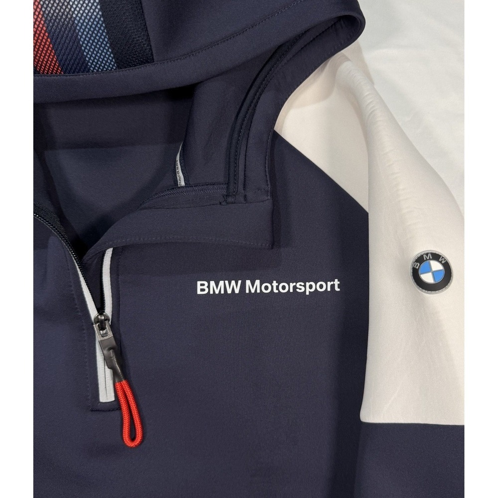 BMW Motorsport Men's Hoodie Car Racing Navy 1/4 Zip Jacket Pullover Size Large